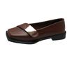 Spring and Autumn New Metal Buckle Square Head Flat Sole Single Shoes Fashion Flat Heel Soft Sole Shallow Mouth Small Leather Shoes Women's Shoes