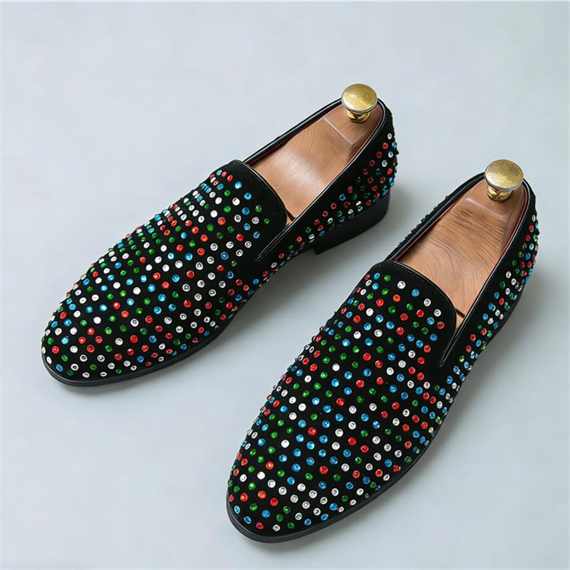 Designer Fashion Charm Rhinestones Pointed Flats Wedding Shoes Men Casual Loafers Formal Dress Footwear Sapatos Tenis Masculino