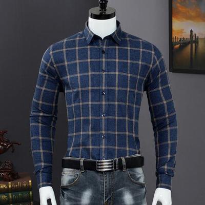 Karierte Hemden für große Männer, Baumwolle, sandgestrahlt, weich, langärmlig, lässig, S~7XL