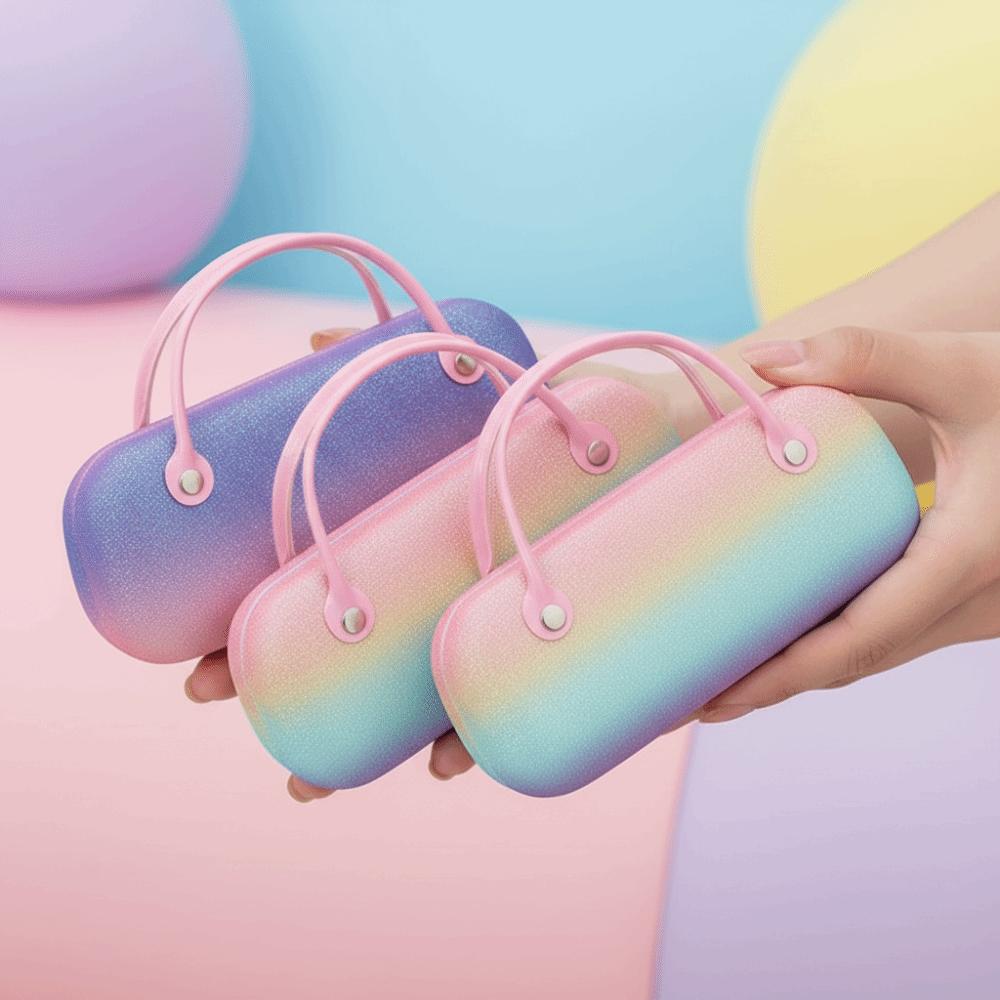 Waterproof PU Top Handle Glasses Pouch Oval Shape Rainbow Sunglasses Box Office Workers
