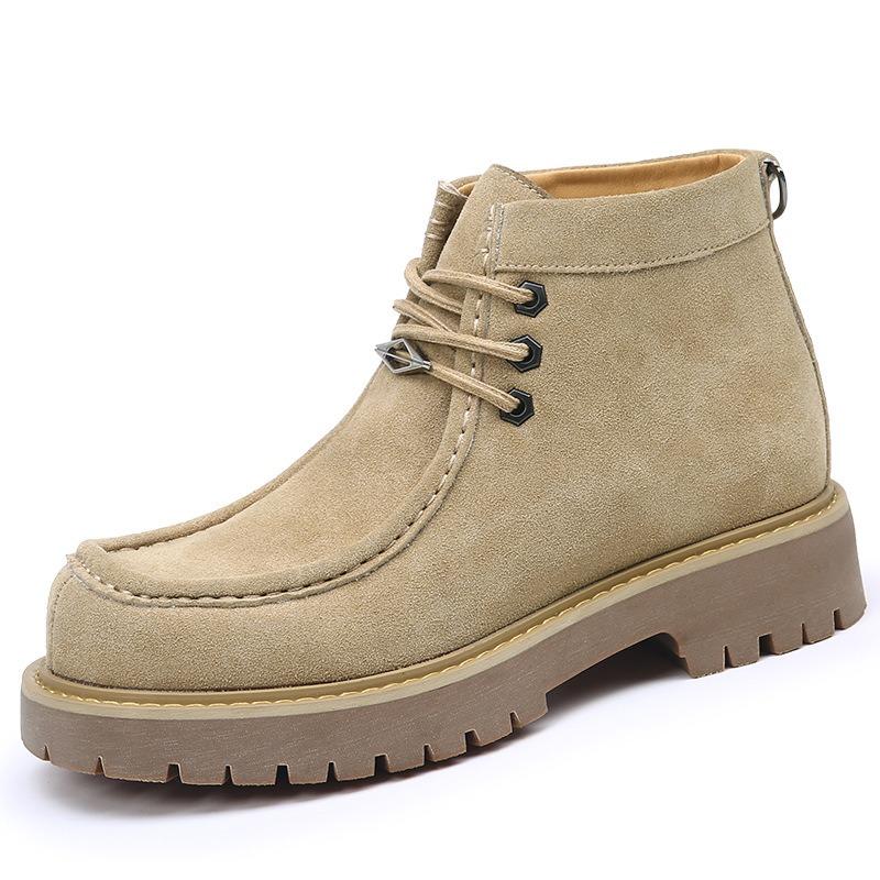 Trendy Brand Retro Martin Boots Men's Leather Knight Boots Desert Mickey Big Head Locomotive Boots Thick Sole Heightening Tooling Short Boots