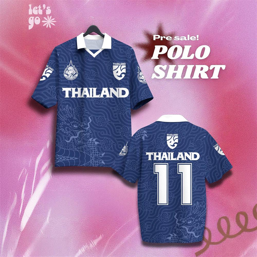 THAILAND Football Soccer Polo Vintage Shirt National Flag Elephant Logo Badge Map Unisex Men Women JERSEY Print Quick Dry Short Sleeve Uniform