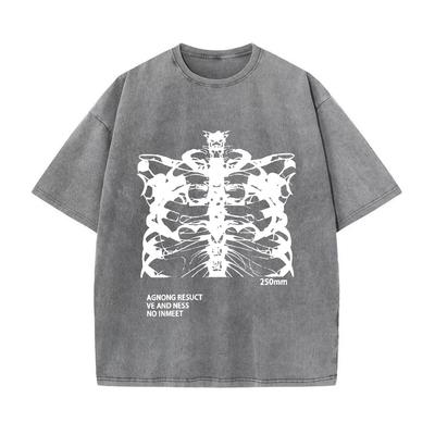 Camiseta Vintage Lavada Retro Tops Negros Camiseta de Esqueleto Camisetas de Alta Calidad Verano Oversize Manga Corta Ropa