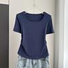 Plus Size Square Neck Standard Sleeve T-Shirt Loose Slimming Ribbed Base Top Versatile Breathable Soft Material Flattering Slim Women Top