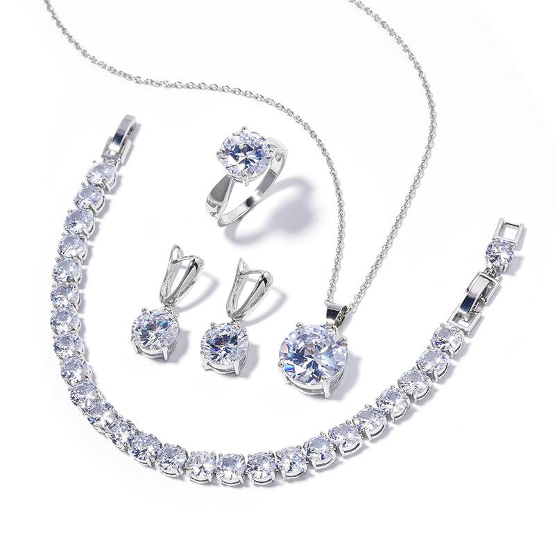 

Simple Geometric Circular Earrings Rings Bracelets Necklaces Jewelry Sets Cross-border Zircon Jewelry Sets size 6 білий