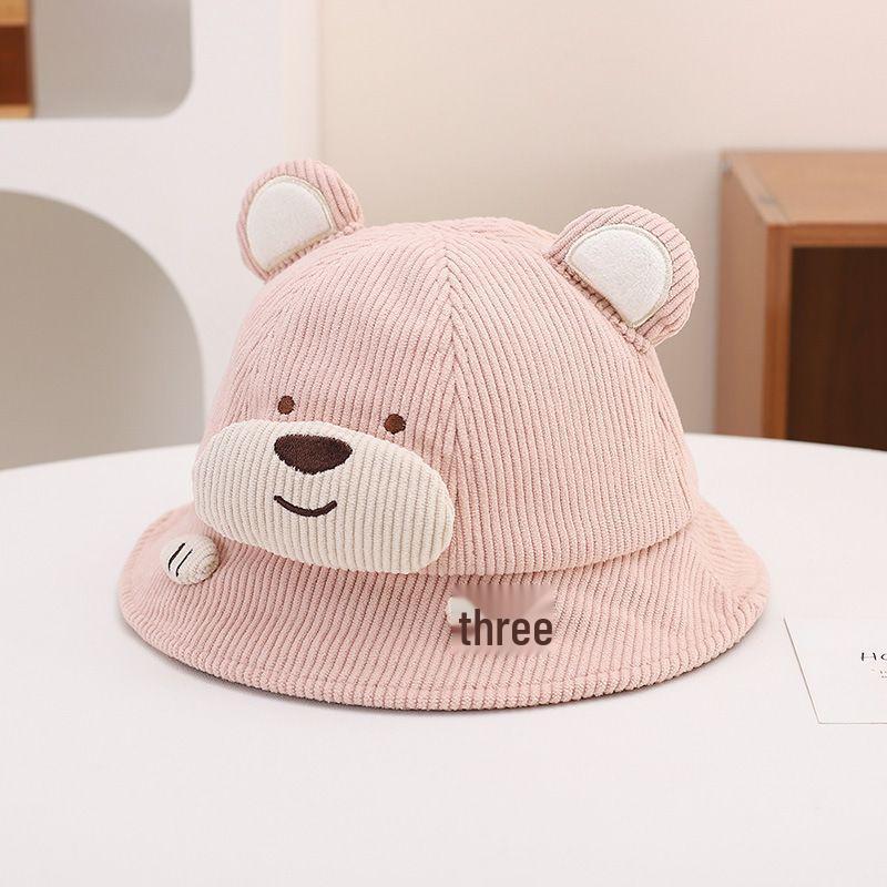 Children's Cute Bear Warm Bucket Hat - Korean Style, Windproof, for Boys and Girls