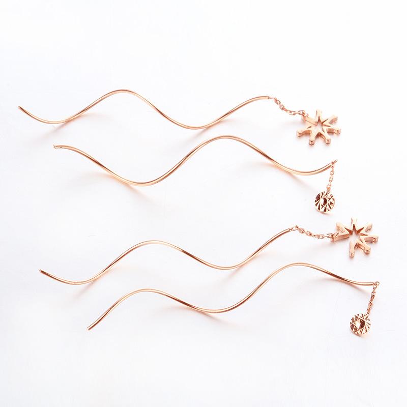 Rose Gold-Plated Purple Gold Wavy Earrings Women'S Trend Gold Women'S Earrings