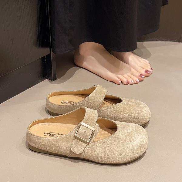 

Модная низкая обувь на плоской подошве Женские тапочки Уличные пантофли Ажурные каблуки Слайды Закрытый носок 2025 Лето Ткань Рим PU Мэри Джейн Ретро 35