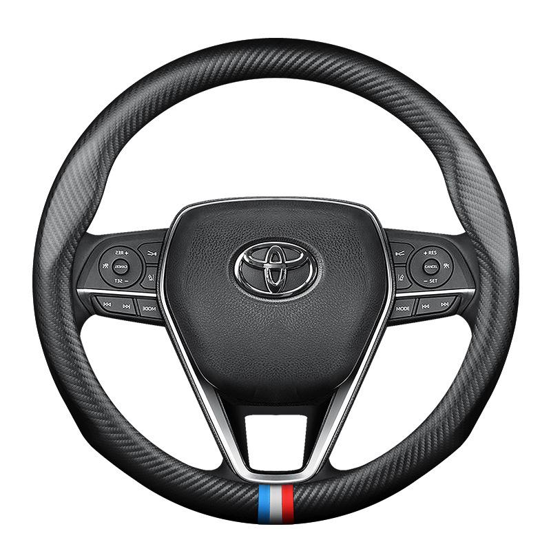 Genuine Leather Steering Wheel Cover for Toyota Camry, Corolla, Highlander, Levin, Vios with Carbon Fiber Handlebar