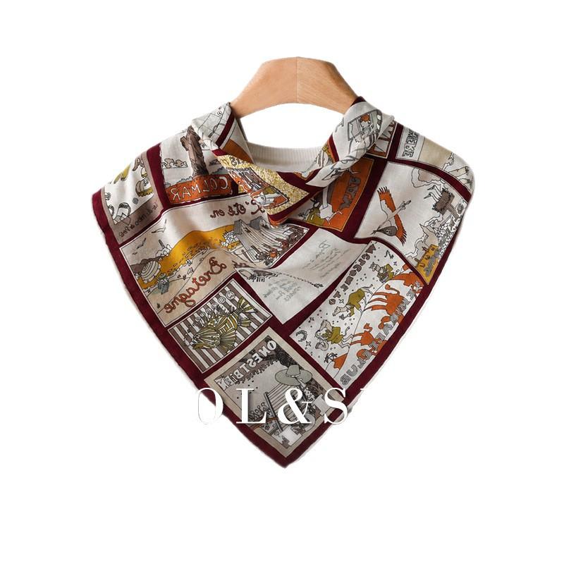 Double-sided heterochromatic square scarf 61 * 61cm women's autumn and winter pictorial silk scarf silk versatile decorative scarf
