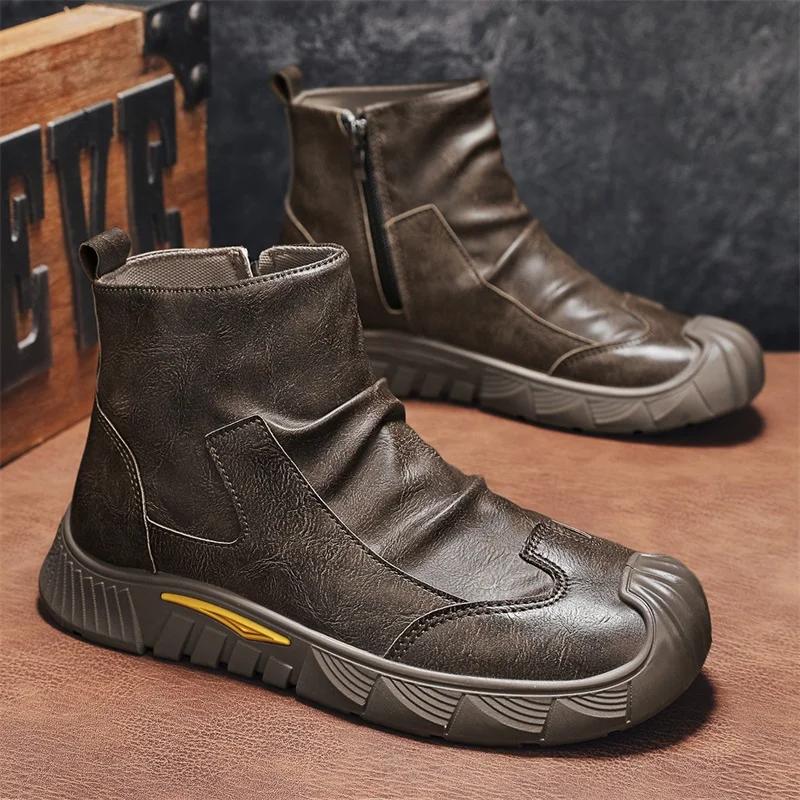 Men Boots Shoes Casual Shoes Classics Ankle Boots High Slip on Office Ventilate Versatile Motorcycle Boots Men Casual Sneakers
