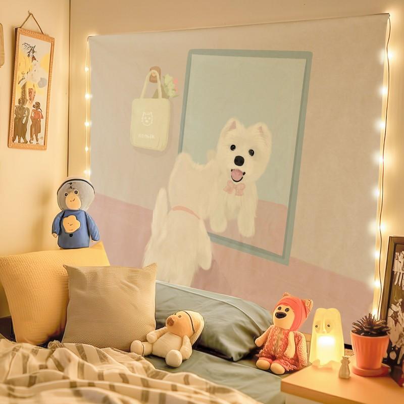 VIKAMA Cartoon Dog Cute Background Cloth Ins Style Room Decoration Tapestry Dormitory Rental Room Wall Cloth Wallpaper Decor
