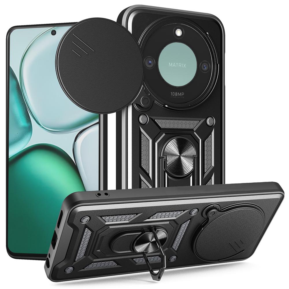 For Honor X60 5G/X9c Smart 5G Case with Slide Camera Lid PC+TPU Kickstand Phone Cover