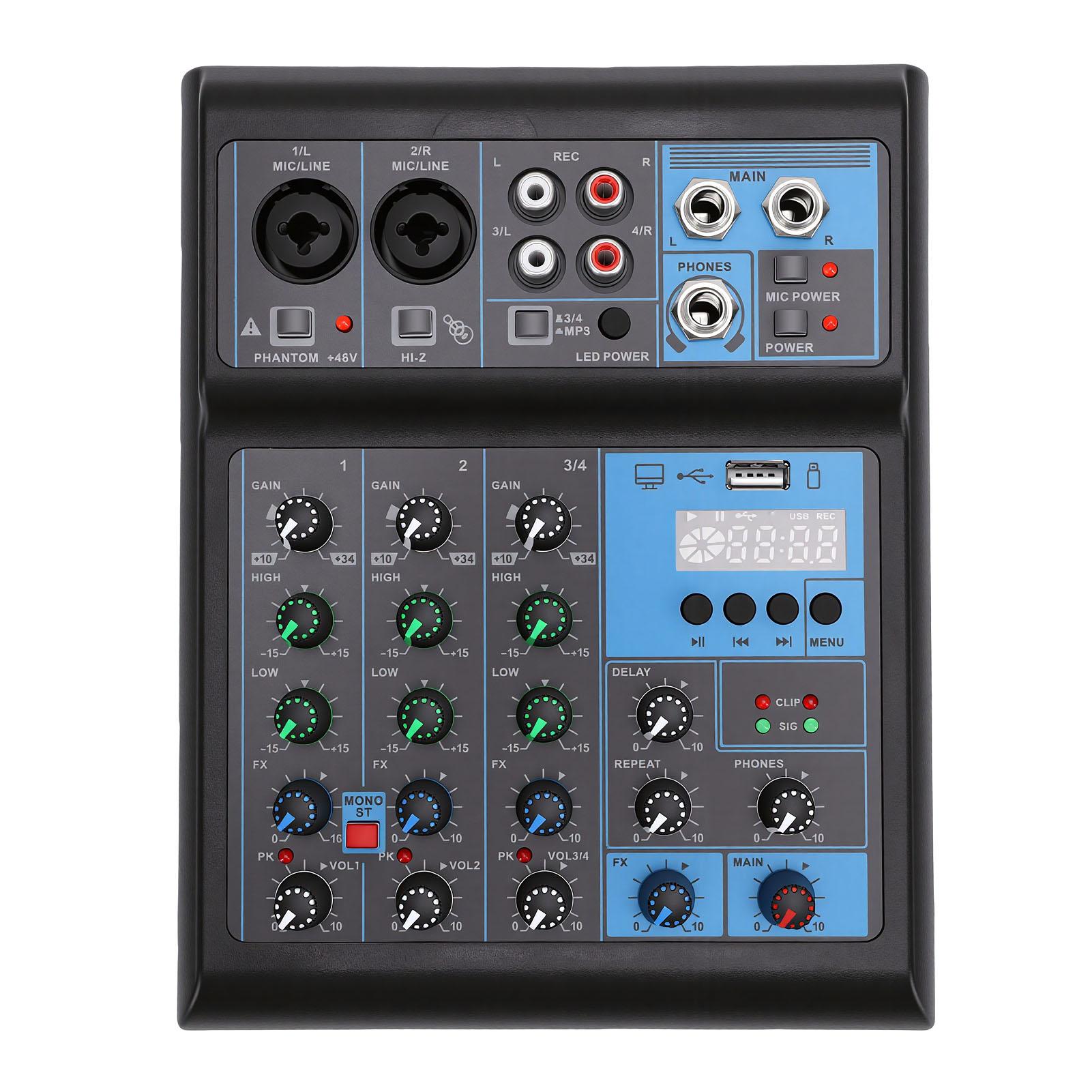 

4 Channel Sound Mixer Mic Set with Dual Wireless UHF Microphone RGB Mixing Console for Home Karaoke DJ Support MP3