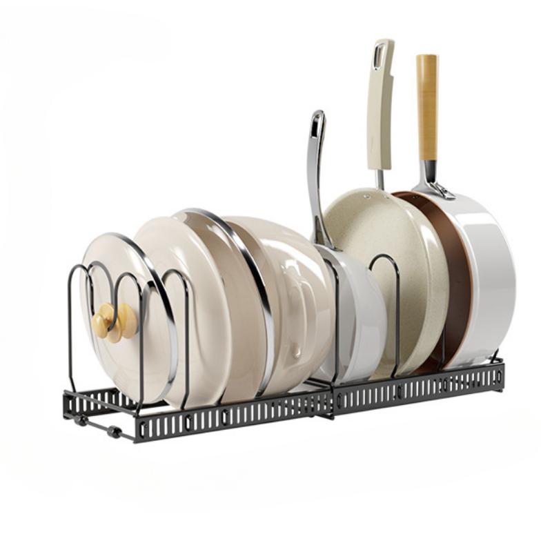 Suport de depozitare pentru vase de gătit Organizator de depozitare pentru tigaie Accesorii pentru bucătărie, bol ajustabil pentru vase Raft de uscare multifuncțional