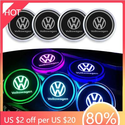 2025 Hot Car Logo Cup Holder Bottom Pad LED Light Colorful Coaster For Volkswagen VW GTI Rline R Polo Golf Passat Tiguan Car Acc