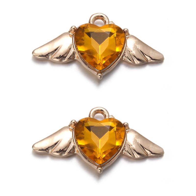 10Pcs Heart Wings Charms Alloy Colorful Rhinestone Romantic Pendant for Jewelry Accessories DIY Making Earrings Necklace Charm