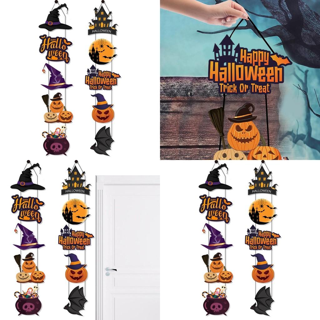 Festive Halloween Door Decoration With Paper Pumpkin And Bat Scene For Haunted House