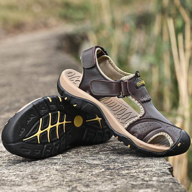 Fashion PARZIVAL Summer Men Sandals Genuine Leather Beach Sandals Breathable Casual Leather Sandals Male Outdoor Sandals Roman Shoes