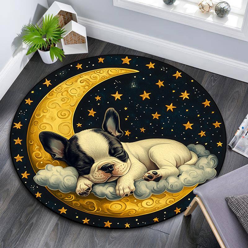 Sleeping Puppy Round Area Rug,Carpet Rug for Living Room Bedroom Sofa Playroom Decor,Non-slip Floor Mat