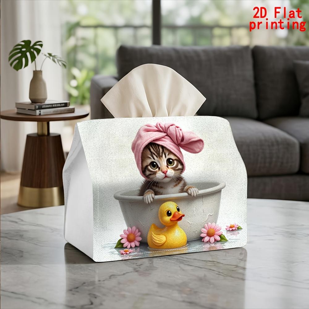 2D Flat 1pc, Tissue Box. Cat Bath Pattern Napkin Dispenser, Reusable, Daily Desktop Tissue Organizer, Suitable for Kitchen Living Room Bedroom Bathroo