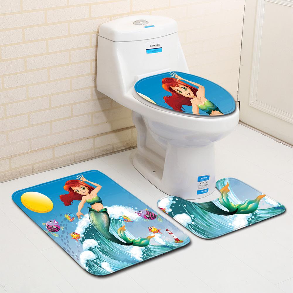 Sea World Bathroom Floor Mat Toilet Three-Piece 3D Bathroom Mat