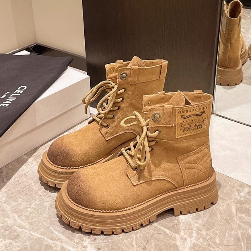 

Женские ботинки Мартин на толстой подошве, обувь 2025 весна и осень, новые нескользящие ботинки цвета ревеня, женские британские ботильоны на платформе для улицы 40 верблюд