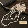 Fashion Exaggerated Multi-Layer Pearl Necklace and Earrings Suite Women's Fashion Long Heavy Industry Sweater Chain Elegant Classy Accessories