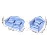 3Pcs   Sofa Set Pine Cloth Double Sofa 2 Single Sofa Light Color Strip  ature Sofa for 1:12 Doll House
