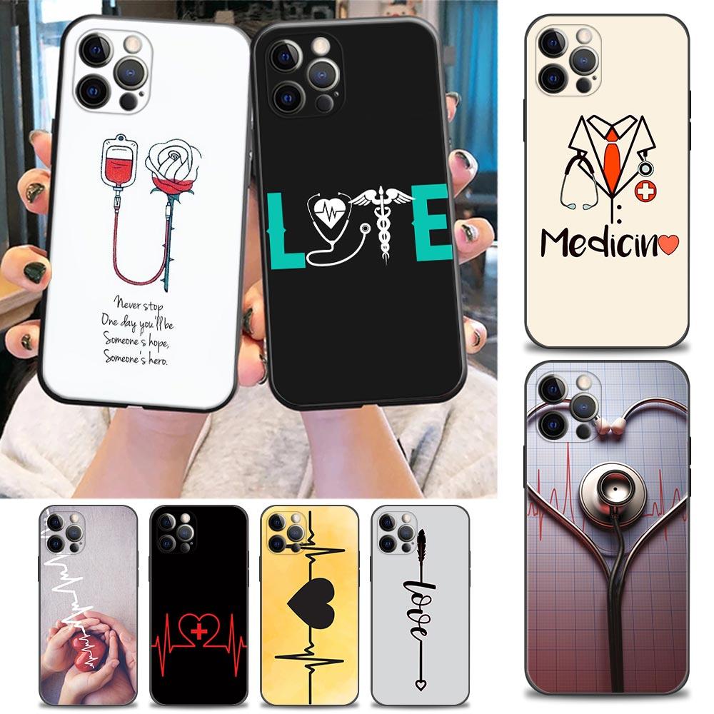 Nurse Medical Medicine Health Heart Stethoscope Phone Case for iPhone 15 14 Pro Max 8 Plus SE 2022 11 12 13 Pro Xs Mini X S Case