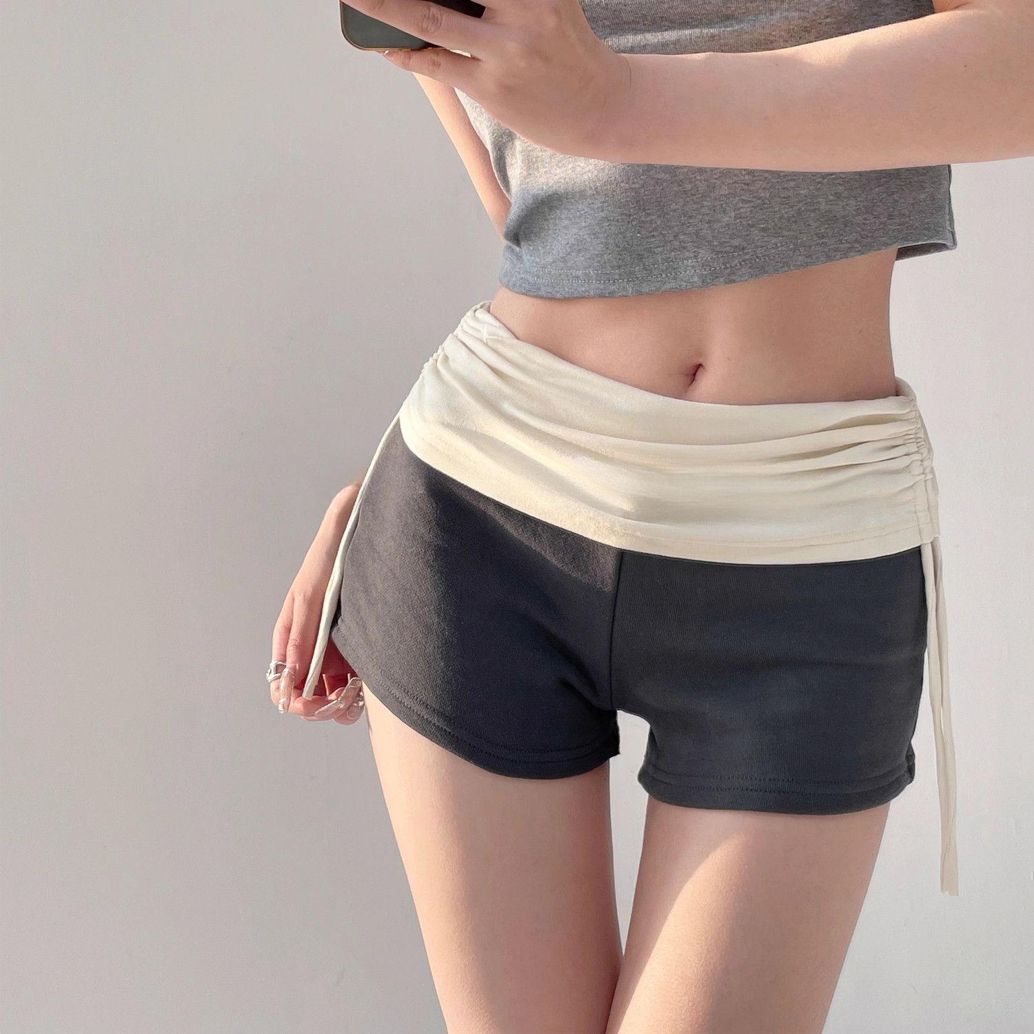 

Спортивные шорты American Style Spicy Girl Skin Feeling с заниженной талией и завязками на талии для женщин, летние сексуальные эластичные облегающие шорты с широкими штанинами и подъемом бедер XL