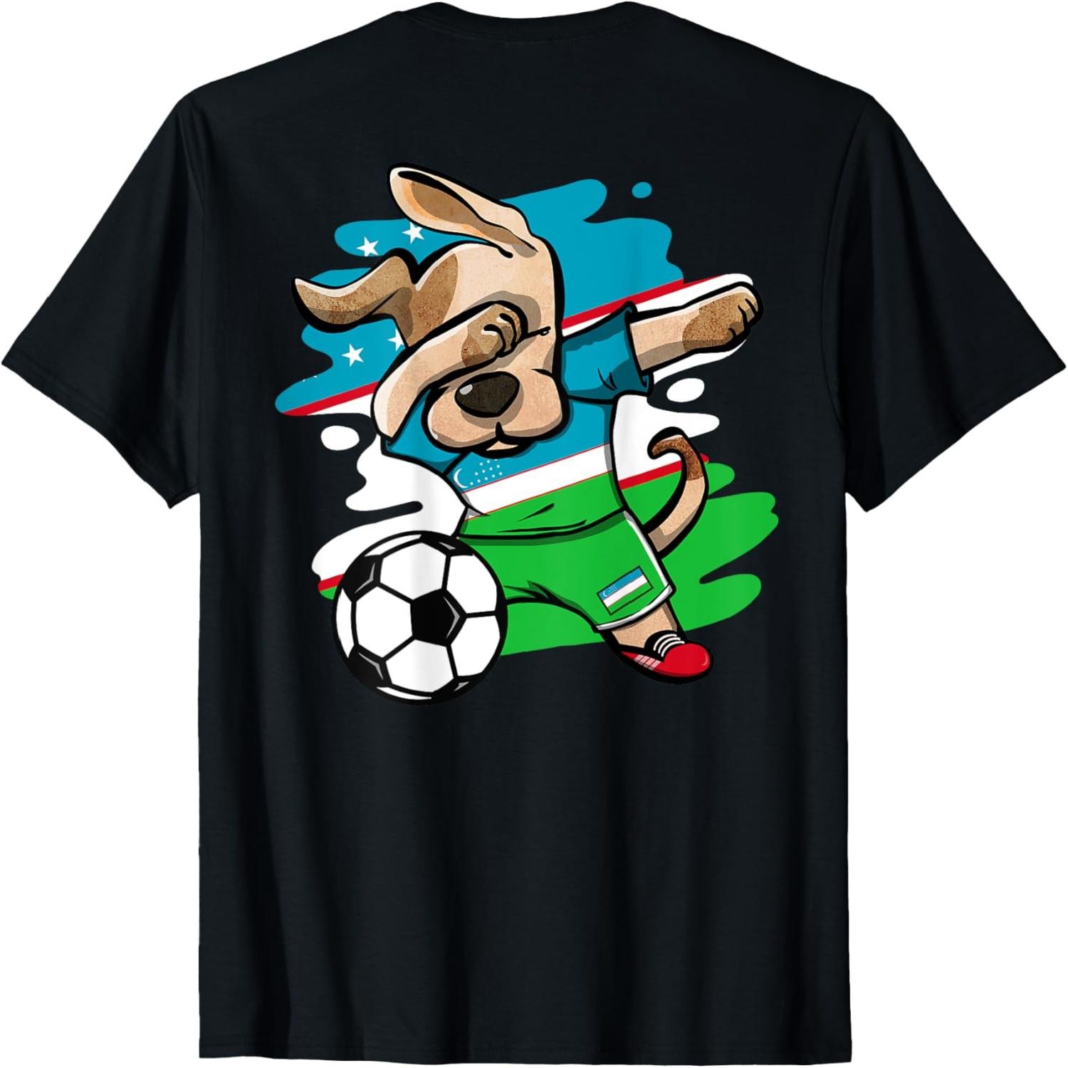 Dabbing Dog Uzbekistan Soccer Fans Jersey Uzbekistani Flag Men Women Kids T-Shirt(2) S
