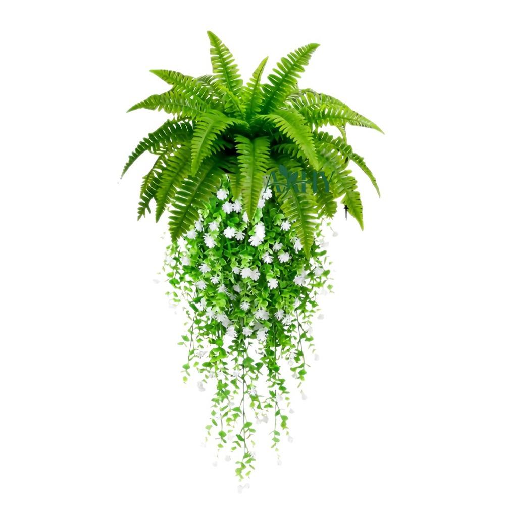 

UV Resistant Fake Fern Hanging Plants Plastic Persian Leafs Flower Set Porch Garden зелений