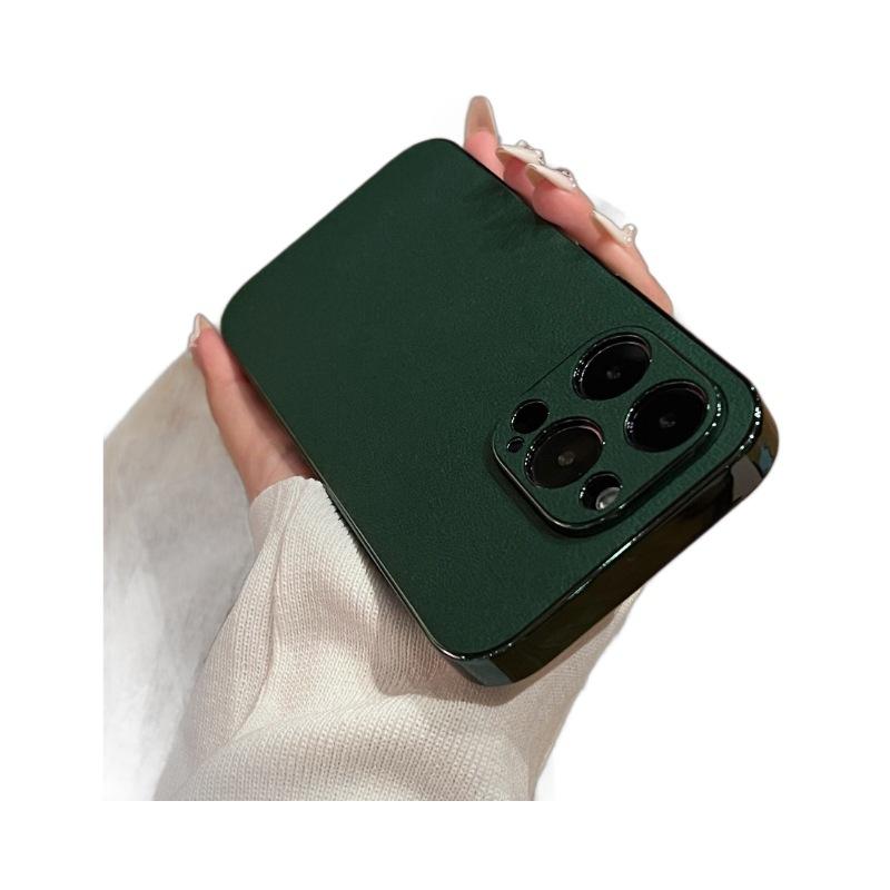 Electroplated Plain Leather Is Suitable for Apple 14promax Phone Cases, Iphone13 Anti-drop 12 Full Cover 14plus Protective Cases