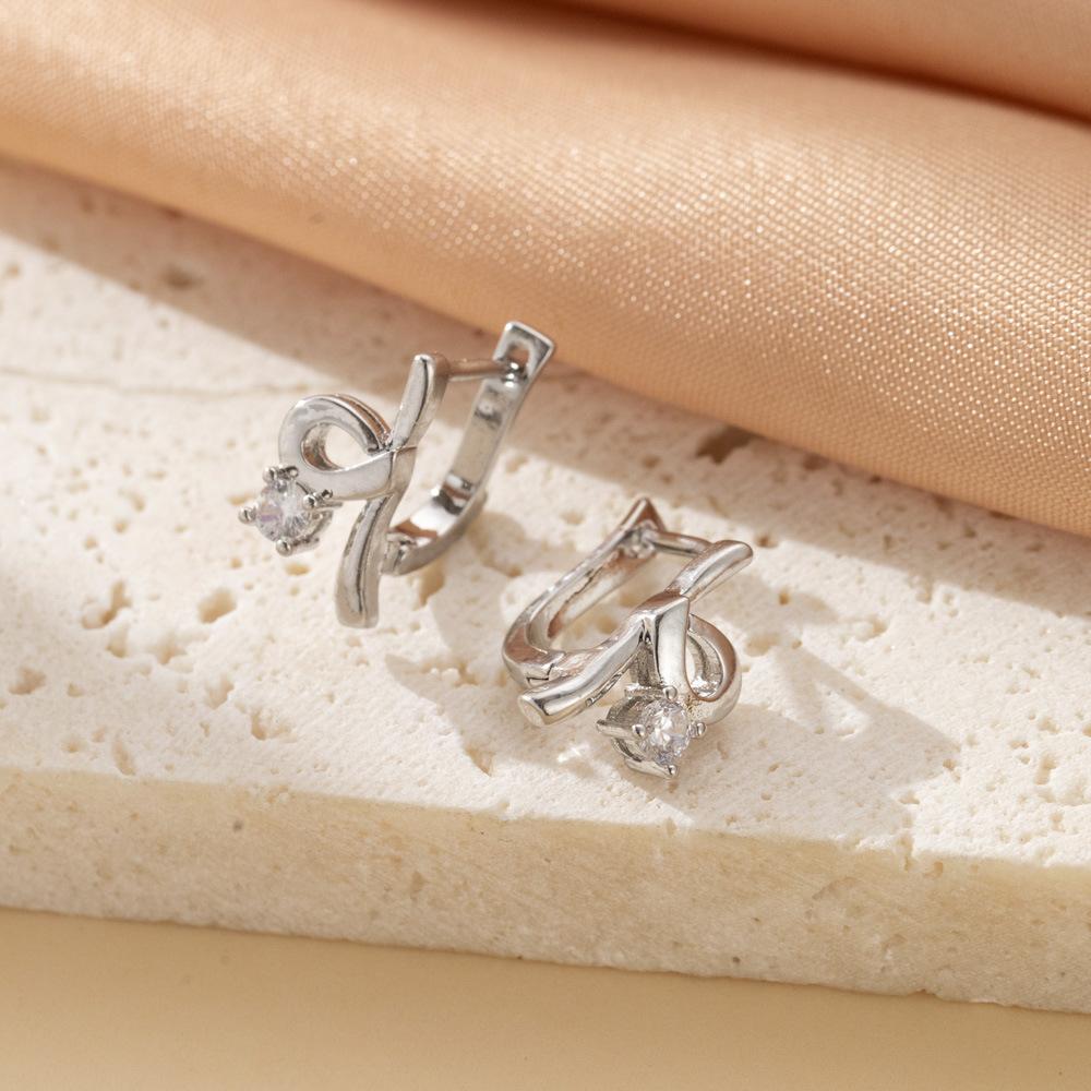 Copper Zircon Chic Ribbon Earrings Simple Ushape Design For Fashionable Women