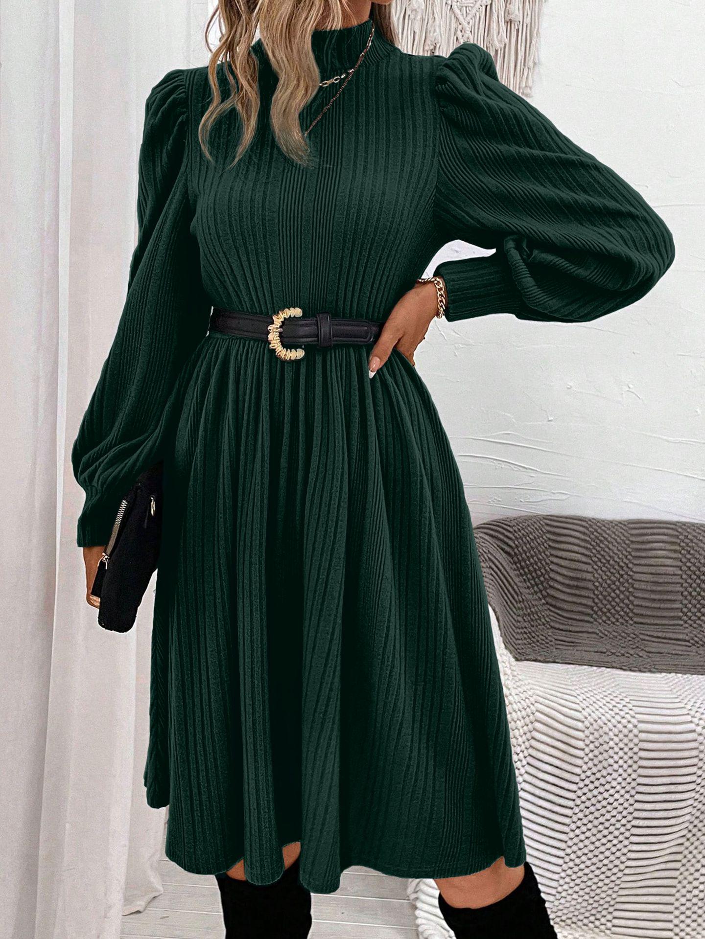 

Жіноча сукня-свінг з довгим рукавом європейського та американського стилю осінь/зима 2024 (Без пояса) зелений