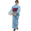 RAVIR Yukata Muted Blue and with Sparkler Fluffy Obi and Geta One Size Fits All Women's 3-Piece Set, White, Pattern, Belt, Sandals, Blue,