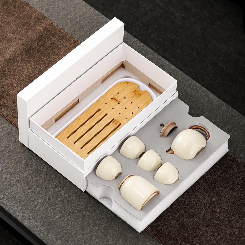 Set de ceai Ru kiln, ceainic ceramic portabil, cutie cadou pentru depozitarea ceștilor de ceai și cadouri de bunăstare pentru clienți.