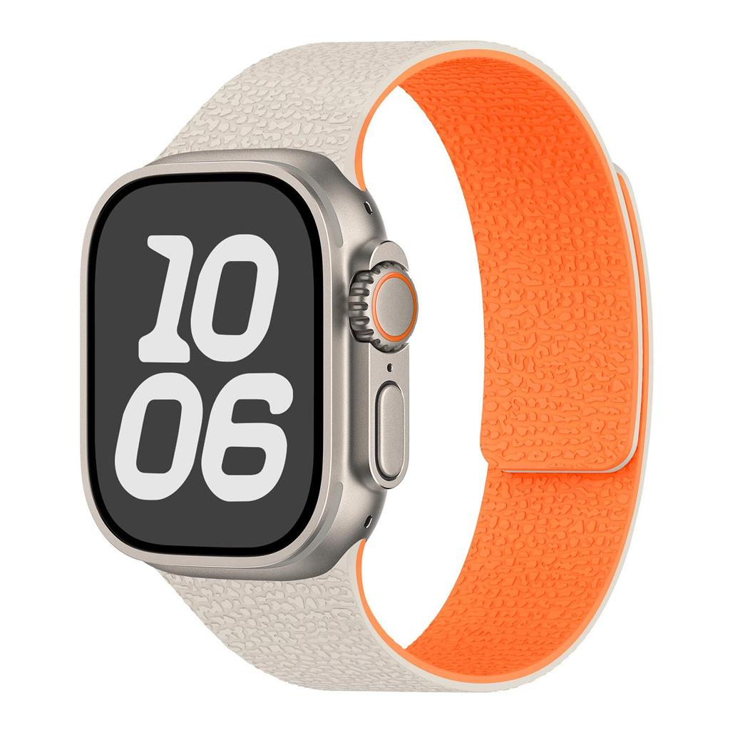 Compatible with Apple Watch Bands Series 1-11/Ultra 1-3/SE3 Lychee Pattern Soft Magnetic Silicone Strap.