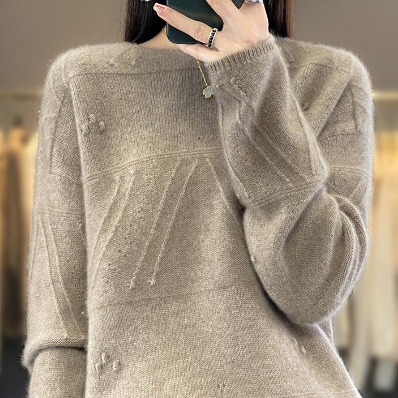 

Утепленный свитер с круглым вырезом для осени и зимы, женский кашемировый свитер с дизайном в виде цветочных помпонов, свободный и универсальный ленивый базовый топ XXL