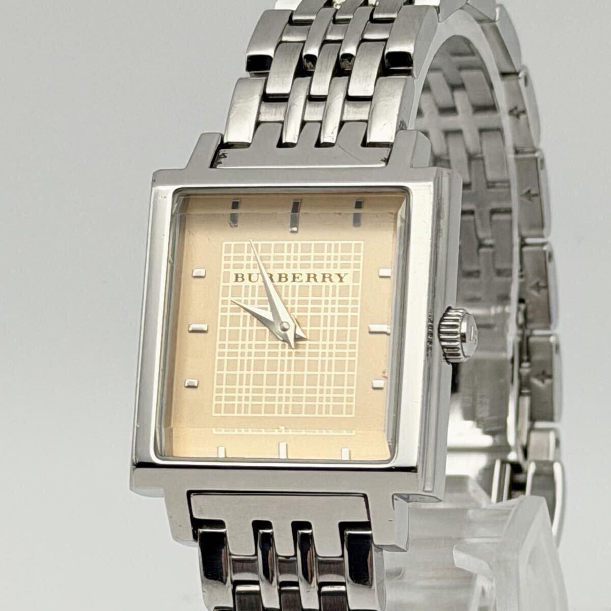 Used Good Condition BURBERRY BU2014 Square Beige Plaid Dial New Battery Quartz Ladies Watch Swiss Made QZ
