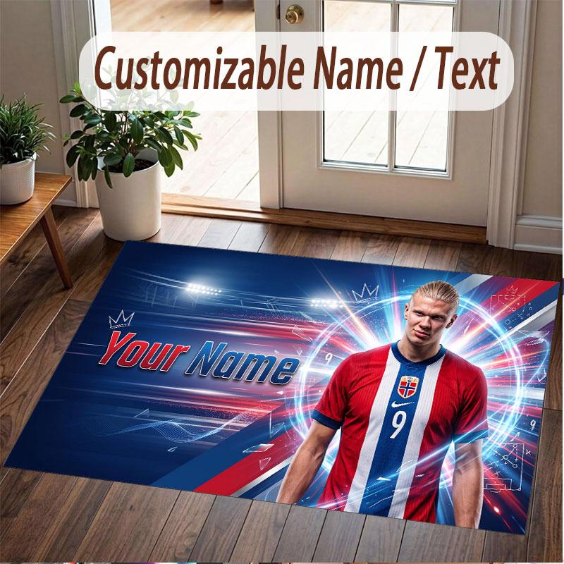 Custom Rug Erling Haaland Pattern Print Name Text Soft Non‑Slip Floor Carpet for Home Indoor Decoration