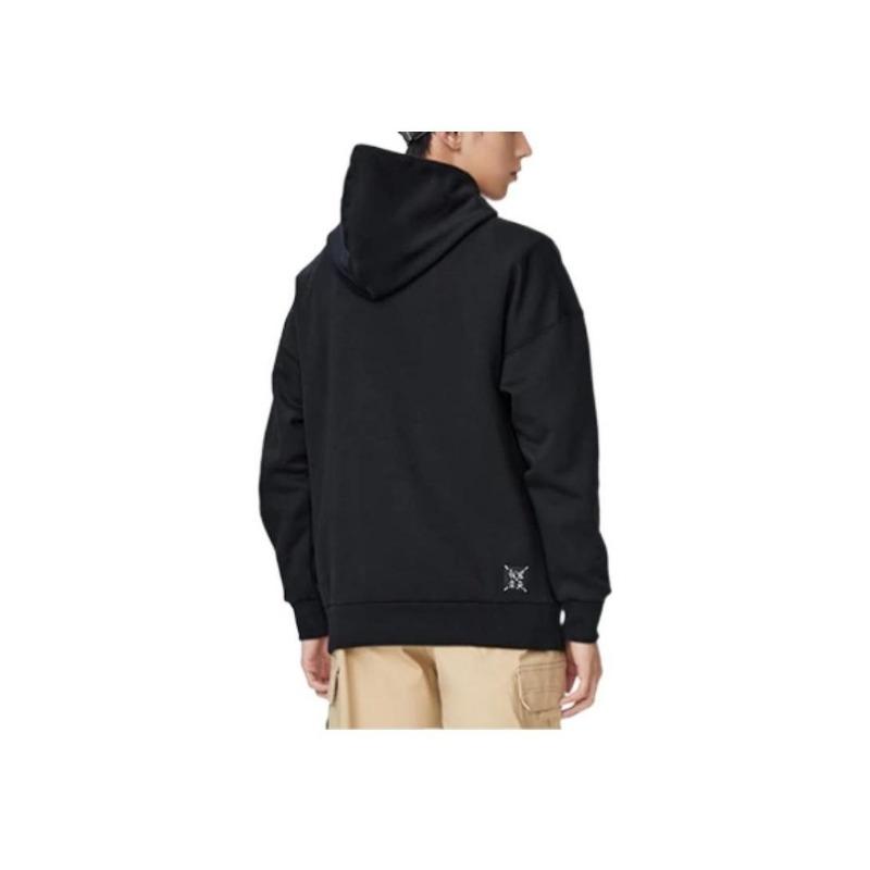 Li-Ning Sports Life Sudadera con Capucha Pulóver Estampado Color Sólido Manga Larga Tops Unisex Negro AWDSB43-1