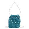 Metallic Knit Drawstring Bag 2613112002 [Kuuko] Pearl-embellished Color-block 2-way Blue-green (378)