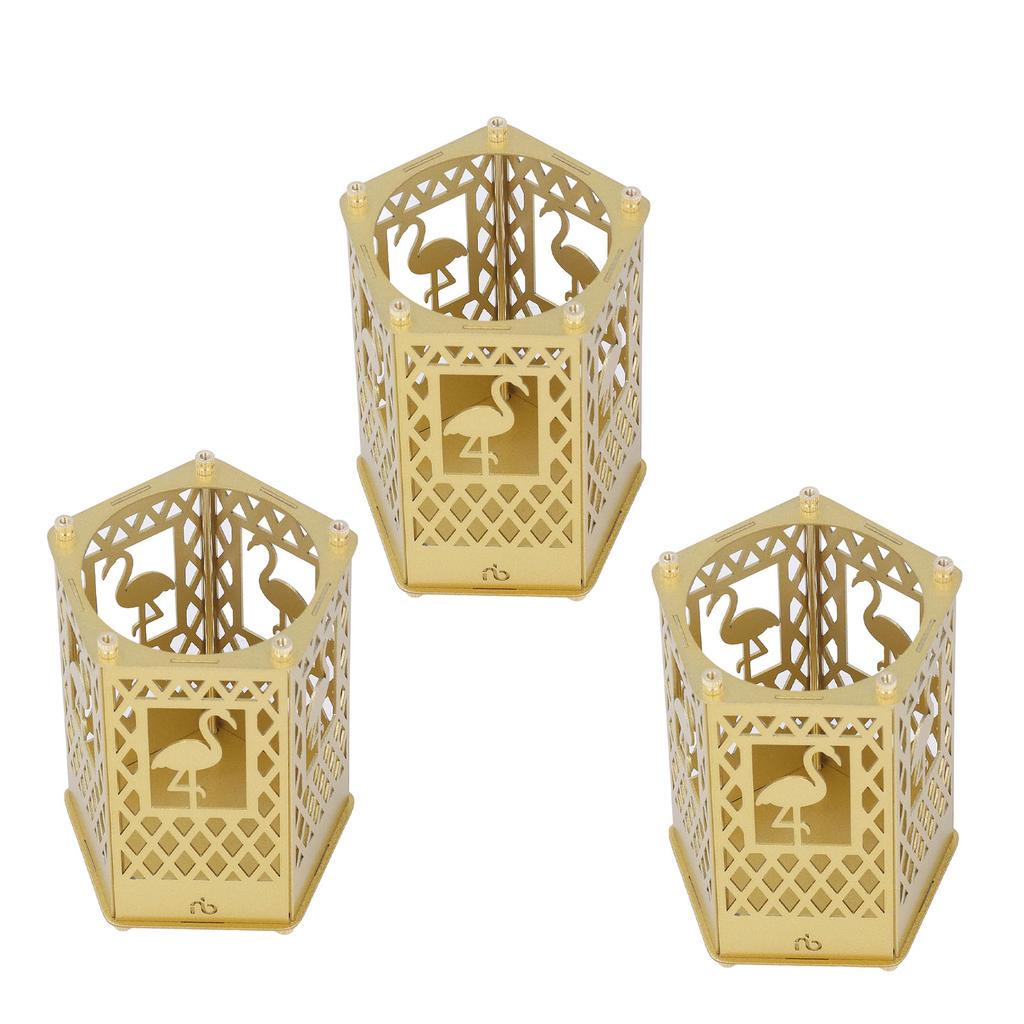 Metal Assembled Pen Holder Gold Hollow Pattern Flamingo Surfaces Plating DIY Pen Holder for Home
