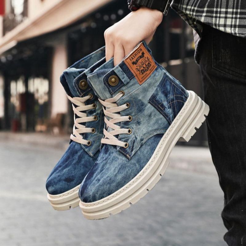Fashion Men Shoes Spring High Top Canvas Boots 2025 Fashion Casual Sneakers for Men Plus Size Versatile Shoes British Style Tooling Boot