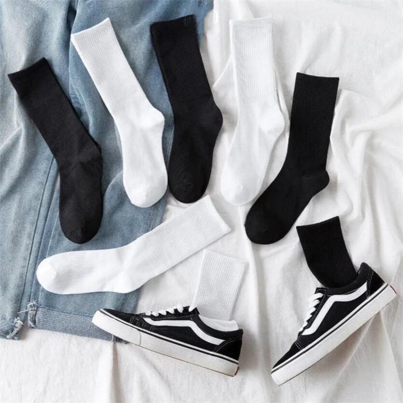 5 Pairs High-top Black White Long Socks Pure Color Japanese Tube Socks Breathable Men/Women Sports Casual Simple Sox