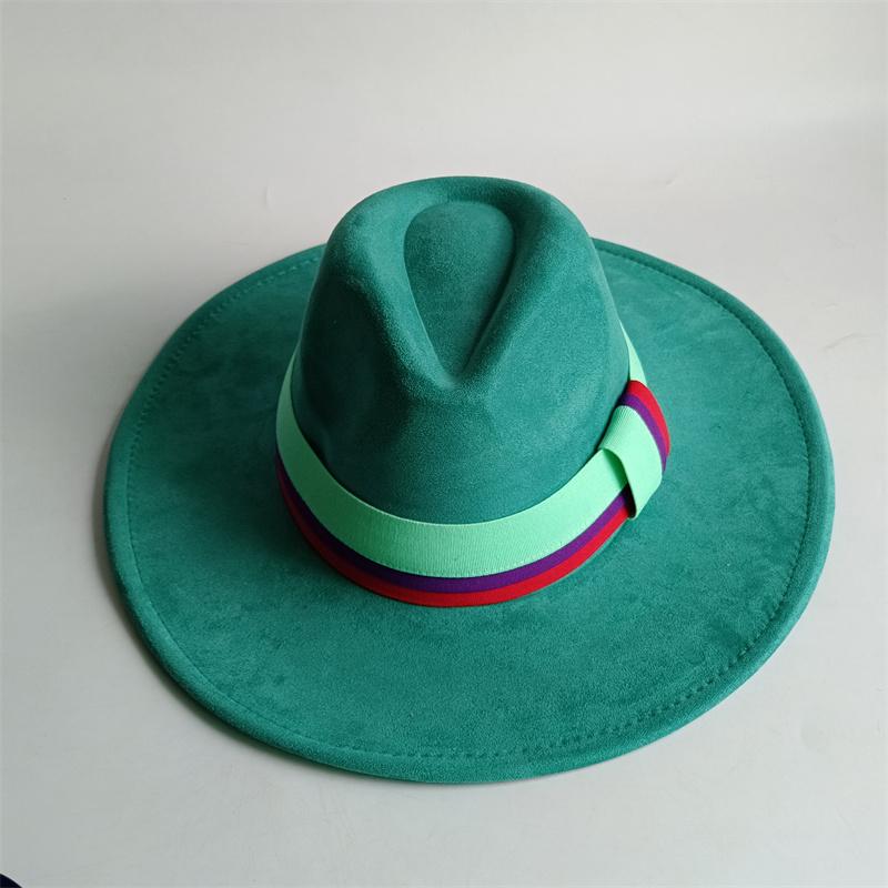 Picklegrüner Wildlederhut Breiter Rand Neuer Fedora Hut Herren Damen Herbst Winter Filzhüte Klassische Kirchenfedoras Chapeau Sombrer 56 -58cm