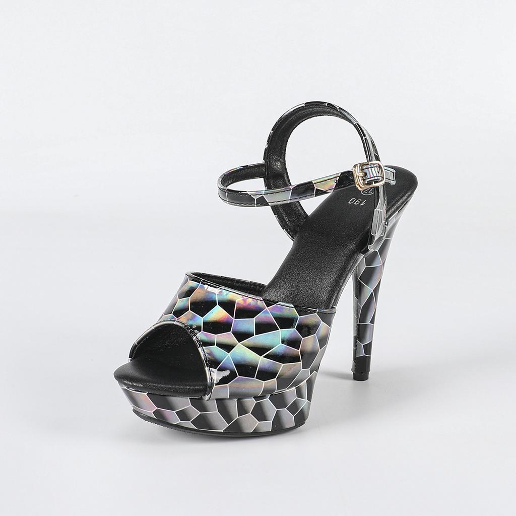 High-heeled Sandals Women's  Summer Thin-heeled Waterproof Table Rhinestone Model Catwalk Dress Shoes 13CM LFD-1099-Q27