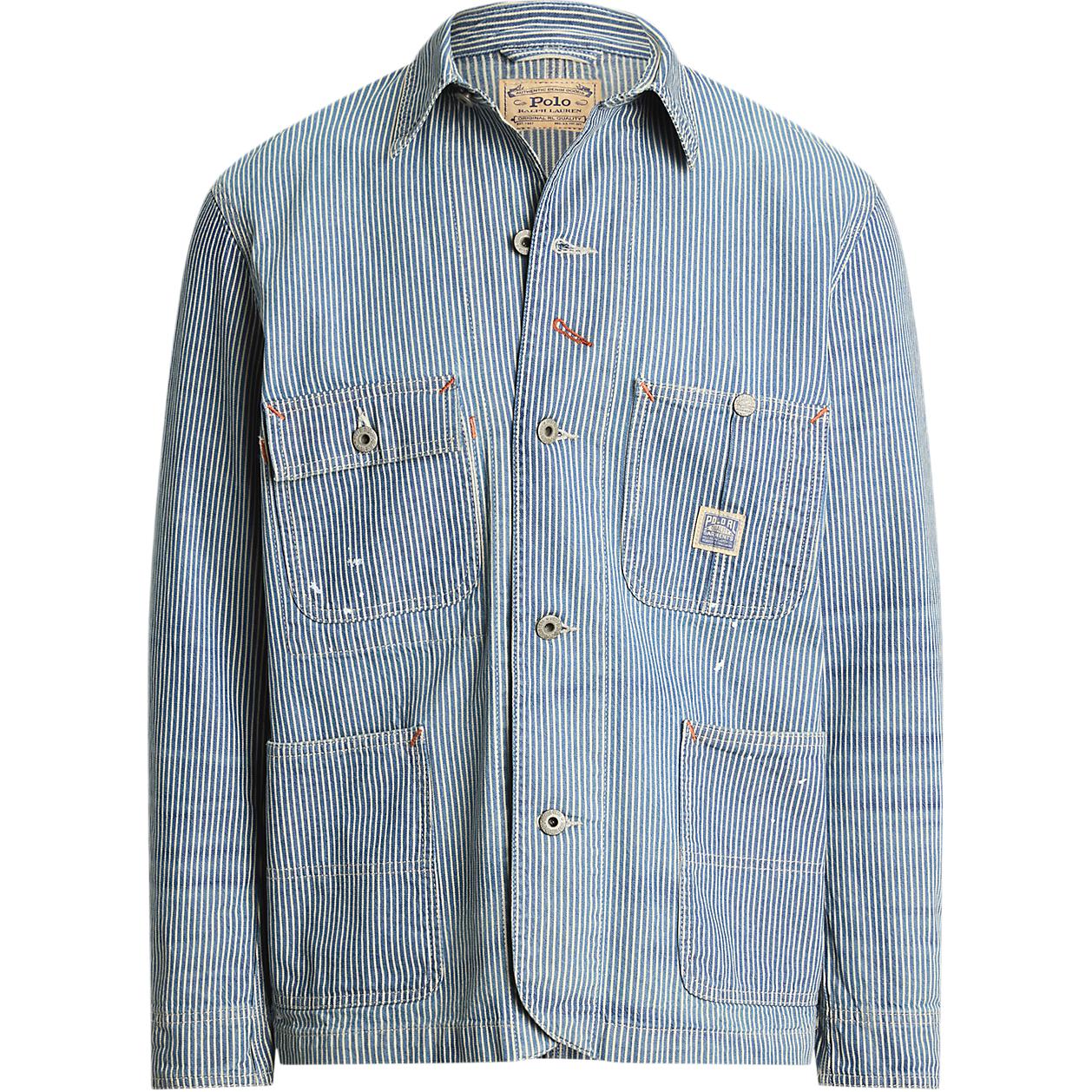 

Polo Ralph Lauren Однотонная хлопковая куртка в полоску цвета грецкого ореха Мужские куртки Индиго MNPOOTW16021671-400 S